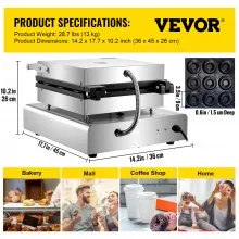 VEVOR Máquina para hacer donas eléctrica máquina para hacer donas comercial de 9 agujeros máquina para hacer donas eléctrica de 2000 W