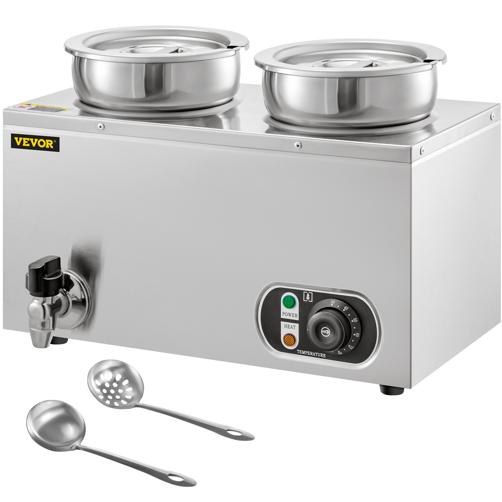 Calentador de alimentos comercial VEVOR de 110 V, capacidad de 8,4 cuartos de galón, calentador de sopa eléctrico de 500 W, temperatura ajustable de 86 a 185 °F, olla de sopa de encimera de acero inoxidable con grifo, calentador de alimentos Bain Marie para queso/perro caliente/arroz