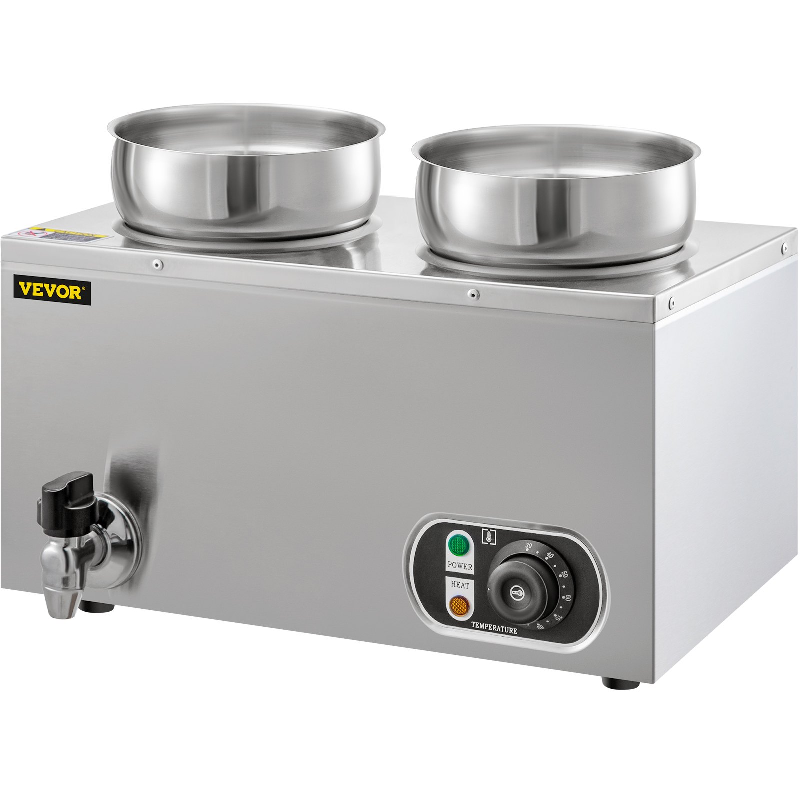 Calentador de alimentos comercial VEVOR de 110 V, capacidad de 8,4 cuartos de galón, calentador de sopa eléctrico de 500 W, temperatura ajustable de 86 a 185 °F, olla de sopa de encimera de acero inoxidable con grifo, calentador de alimentos Bain Marie para queso/perro caliente/arroz