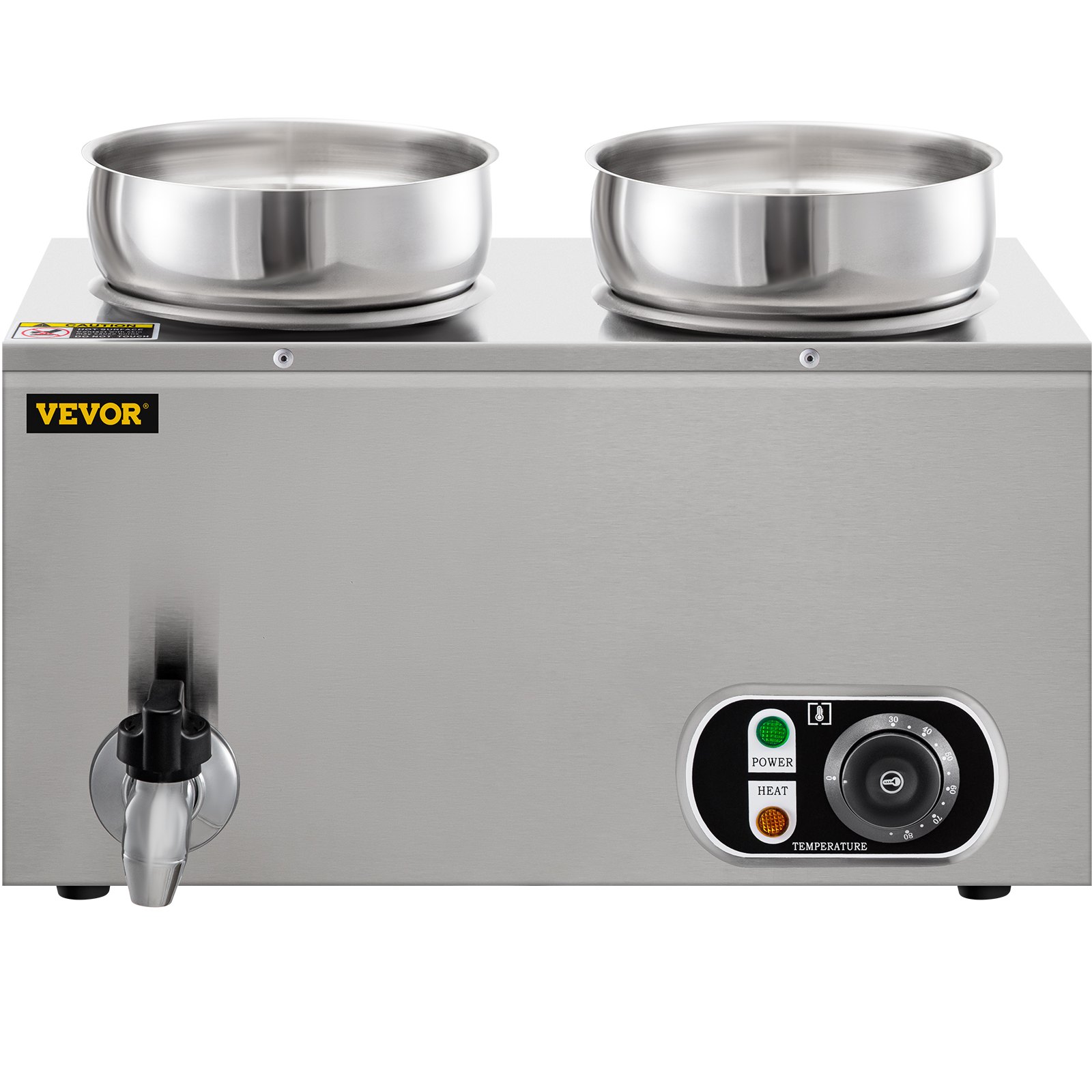 Calentador de alimentos comercial VEVOR de 110 V, capacidad de 8,4 cuartos de galón, calentador de sopa eléctrico de 500 W, temperatura ajustable de 86 a 185 °F, olla de sopa de encimera de acero inoxidable con grifo, calentador de alimentos Bain Marie para queso/perro caliente/arroz