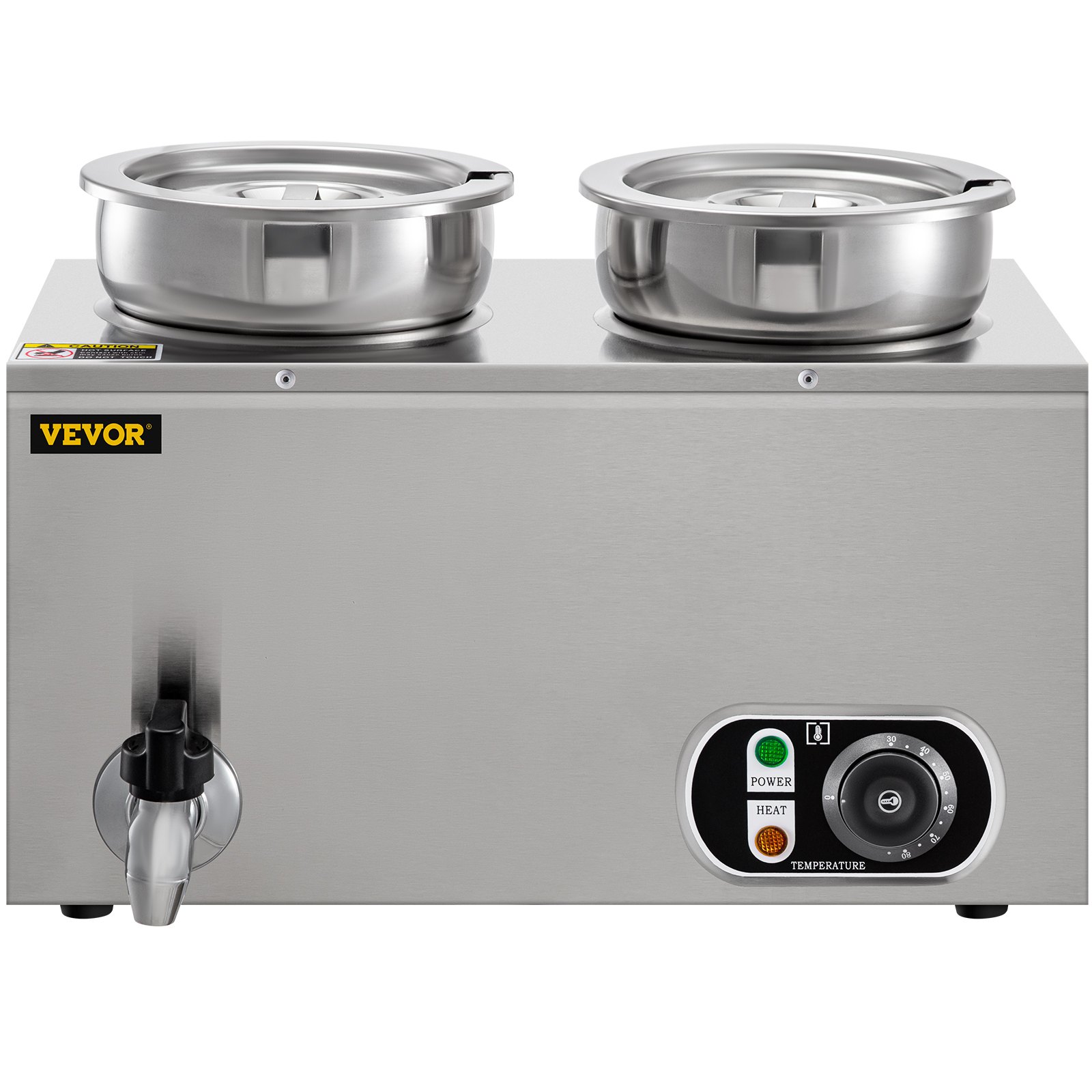 Calentador de alimentos comercial VEVOR de 110 V, capacidad de 8,4 cuartos de galón, calentador de sopa eléctrico de 500 W, temperatura ajustable de 86 a 185 °F, olla de sopa de encimera de acero inoxidable con grifo, calentador de alimentos Bain Marie para queso/perro caliente/arroz