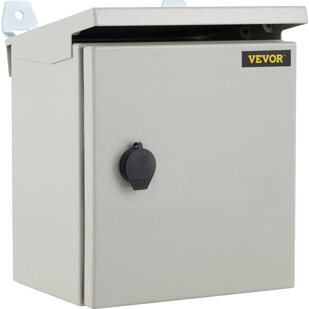 Caja eléctrica VEVOR, 8\'\' x 8\'\' x 6\'\', caja para exteriores NEMA 4 con certificación, IP65, resistente al agua y al polvo, caja de conexiones con bisagras de acero al carbono laminado en frío para uso en interiores y exteriores, con aro para lluvia