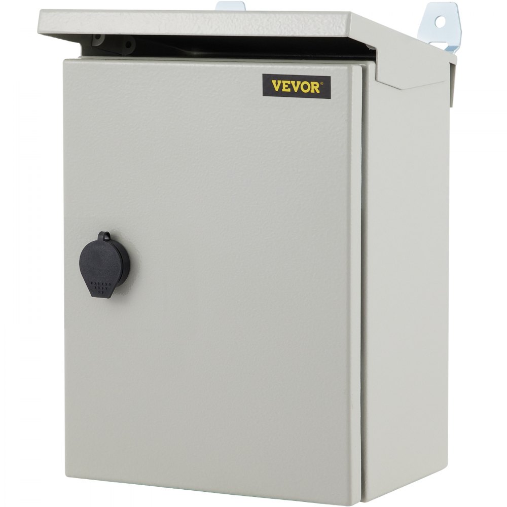 Caja eléctrica VEVOR, 10\'\' x 8\'\' x 6\'\', caja para exteriores NEMA 4 con certificación, IP65, resistente al agua y al polvo, caja de conexiones con bisagras de acero al carbono laminado en frío para uso en interiores y exteriores, con protección contra lluvia