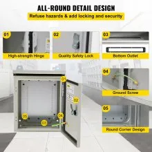 Caja eléctrica VEVOR, 10' x 8' x 6', caja exterior NEMA 4 certificada por  IP65 resistente al agua y al polvo caja de conexiones con bisagras de acero al carbono laminado en frío para uso en interiores y exteriores, con capota de lluvia