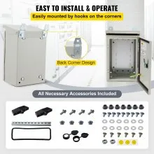 Caja eléctrica VEVOR, 12' x 8' x 6', caja exterior NEMA 4 certificada por  caja de conexiones con bisagras de acero al carbono laminado en frío a prueba de agua y polvo IP65 para uso en interiores y exteriores, con capota de lluvia