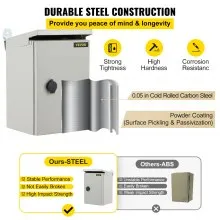 Caja eléctrica VEVOR, 12' x 8' x 8', caja exterior NEMA 4 certificada por  caja de conexiones con bisagras de acero al carbono laminado en frío a prueba de agua y polvo IP65 para uso en interiores y exteriores, con capota de lluvia