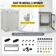 Caja eléctrica VEVOR, 12' x 8' x 8', caja exterior NEMA 4 certificada por  caja de conexiones con bisagras de acero al carbono laminado en frío a prueba de agua y polvo IP65 para uso en interiores y exteriores, con capota de lluvia