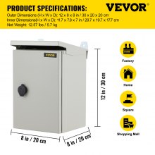 Caja eléctrica VEVOR, 12' x 8' x 8', caja exterior NEMA 4 certificada por  caja de conexiones con bisagras de acero al carbono laminado en frío a prueba de agua y polvo IP65 para uso en interiores y exteriores, con capota de lluvia