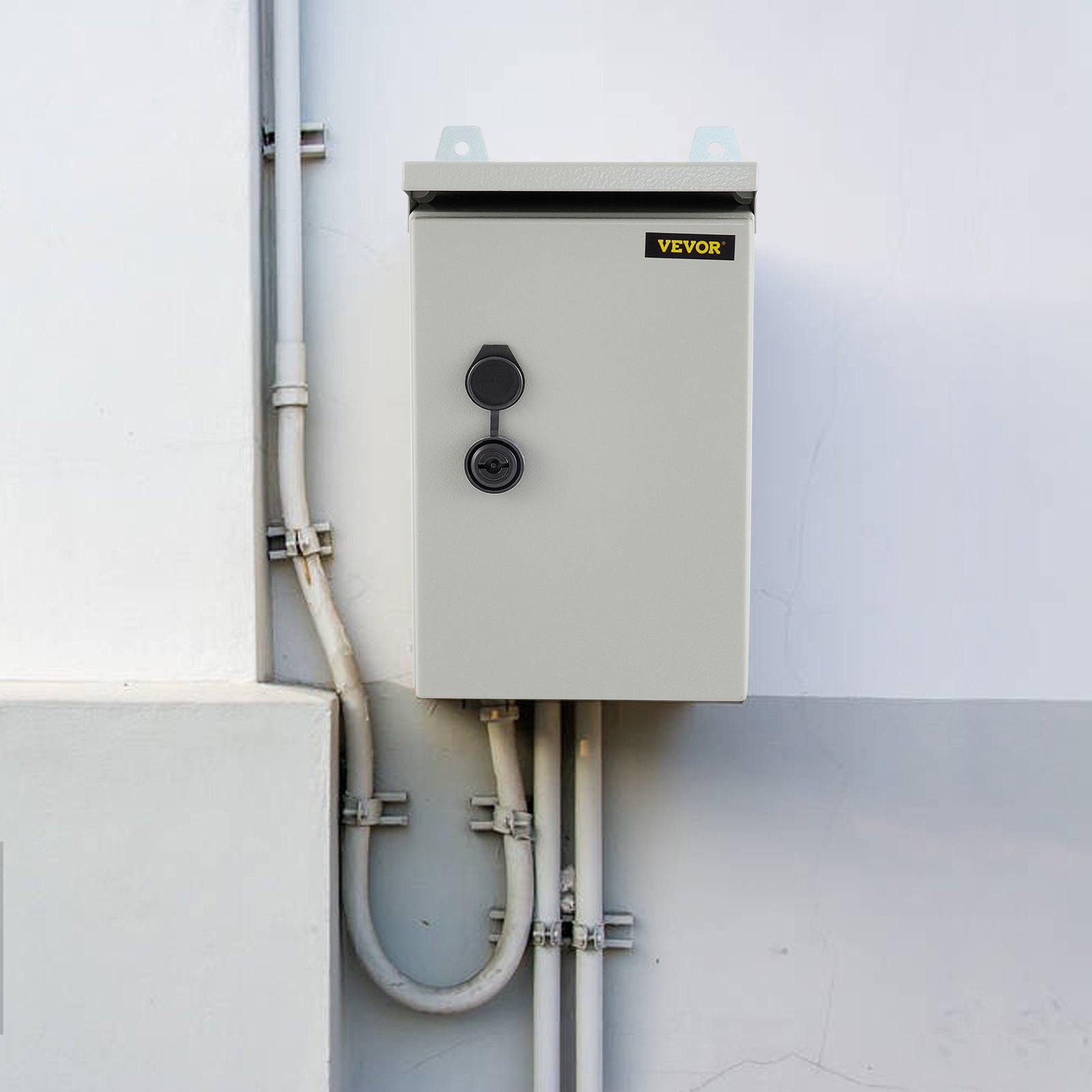 Caja eléctrica VEVOR, 12\'\' x 8\'\' x 8\'\', caja para exteriores NEMA 4 con certificación, IP65, resistente al agua y al polvo, caja de conexiones con bisagras de acero al carbono laminado en frío para uso en interiores y exteriores, con protección contra lluvia