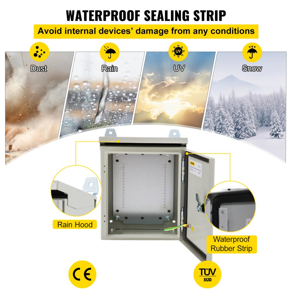 Caja eléctrica VEVOR, 12 x 10 x 6 pulgadas, probada según los estándares UL NEMA 4, caja de conexiones con bisagras de acero al carbono laminado en frío IP65 impermeable y a prueba de polvo para uso en interiores y exteriores, con lluvia H