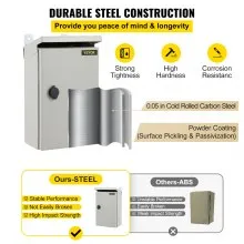 Caja eléctrica VEVOR, 16 x 12 x 6 pulgadas, caja exterior NEMA 4 certificada por  caja de conexiones con bisagras de acero al carbono laminado en frío a prueba de agua y polvo IP65 para uso en interiores y exteriores, con capota de lluvia
