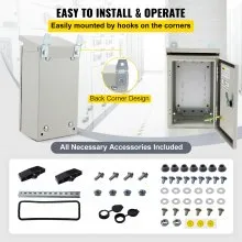 Caja eléctrica VEVOR, 16 x 12 x 6 pulgadas, caja exterior NEMA 4 certificada por  caja de conexiones con bisagras de acero al carbono laminado en frío a prueba de agua y polvo IP65 para uso en interiores y exteriores, con capota de lluvia