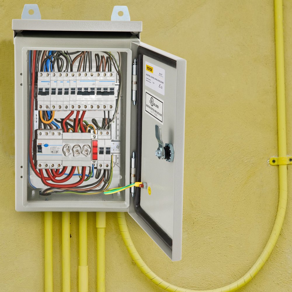 Caja eléctrica VEVOR, 16' x 12' x 8', caja exterior NEMA 4 certificada por  caja de conexiones con bisagras de acero al carbono laminado en frío a prueba de agua y polvo IP65 para uso en interiores y exteriores, con capota de lluvia