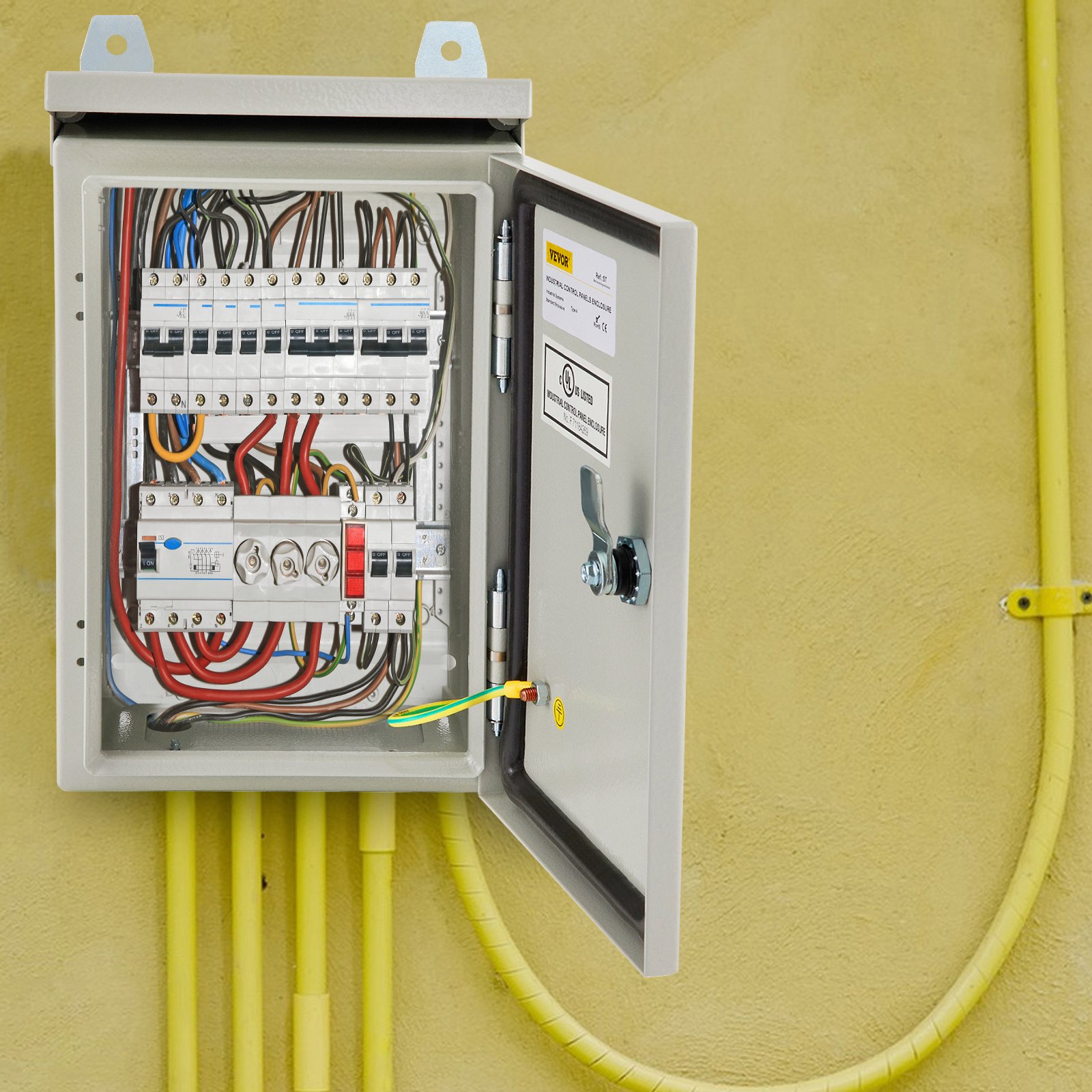 Caja eléctrica VEVOR, 16' x 12' x 8', caja exterior NEMA 4 certificada por  caja de conexiones con bisagras de acero al carbono laminado en frío a prueba de agua y polvo IP65 para uso en interiores y exteriores, con capota de lluvia