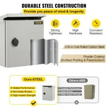 Caja eléctrica VEVOR, 16' x 16' x 8', caja exterior NEMA 4 certificada por  caja de conexiones con bisagras de acero al carbono laminado en frío a prueba de agua y polvo IP65 para uso en interiores y exteriores, con capota de lluvia