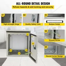 Caja eléctrica VEVOR, 16' x 16' x 8', caja exterior NEMA 4 certificada por  caja de conexiones con bisagras de acero al carbono laminado en frío a prueba de agua y polvo IP65 para uso en interiores y exteriores, con capota de lluvia
