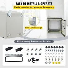 Caja eléctrica VEVOR, 16' x 16' x 8', caja exterior NEMA 4 certificada por  caja de conexiones con bisagras de acero al carbono laminado en frío a prueba de agua y polvo IP65 para uso en interiores y exteriores, con capota de lluvia