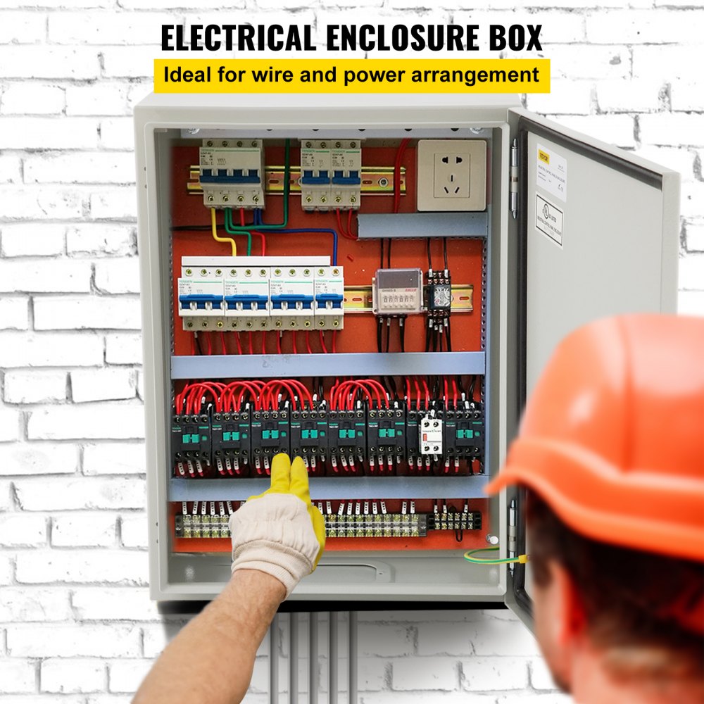 Caja eléctrica VEVOR, 20\'\' x 12\'\' x 10\'\', caja para exteriores NEMA 4 con certificación, IP65, resistente al agua y al polvo, caja de conexiones con bisagras de acero al carbono laminado en frío para uso en interiores y exteriores, con lluvia