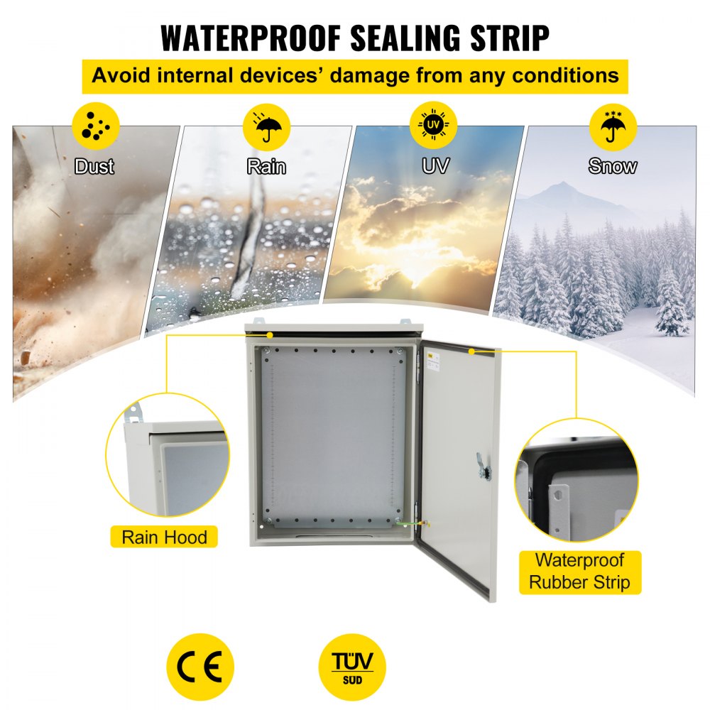 Caja eléctrica VEVOR, 20\'\' x 12\'\' x 10\'\', caja para exteriores NEMA 4 con certificación, IP65, resistente al agua y al polvo, caja de conexiones con bisagras de acero al carbono laminado en frío para uso en interiores y exteriores, con lluvia