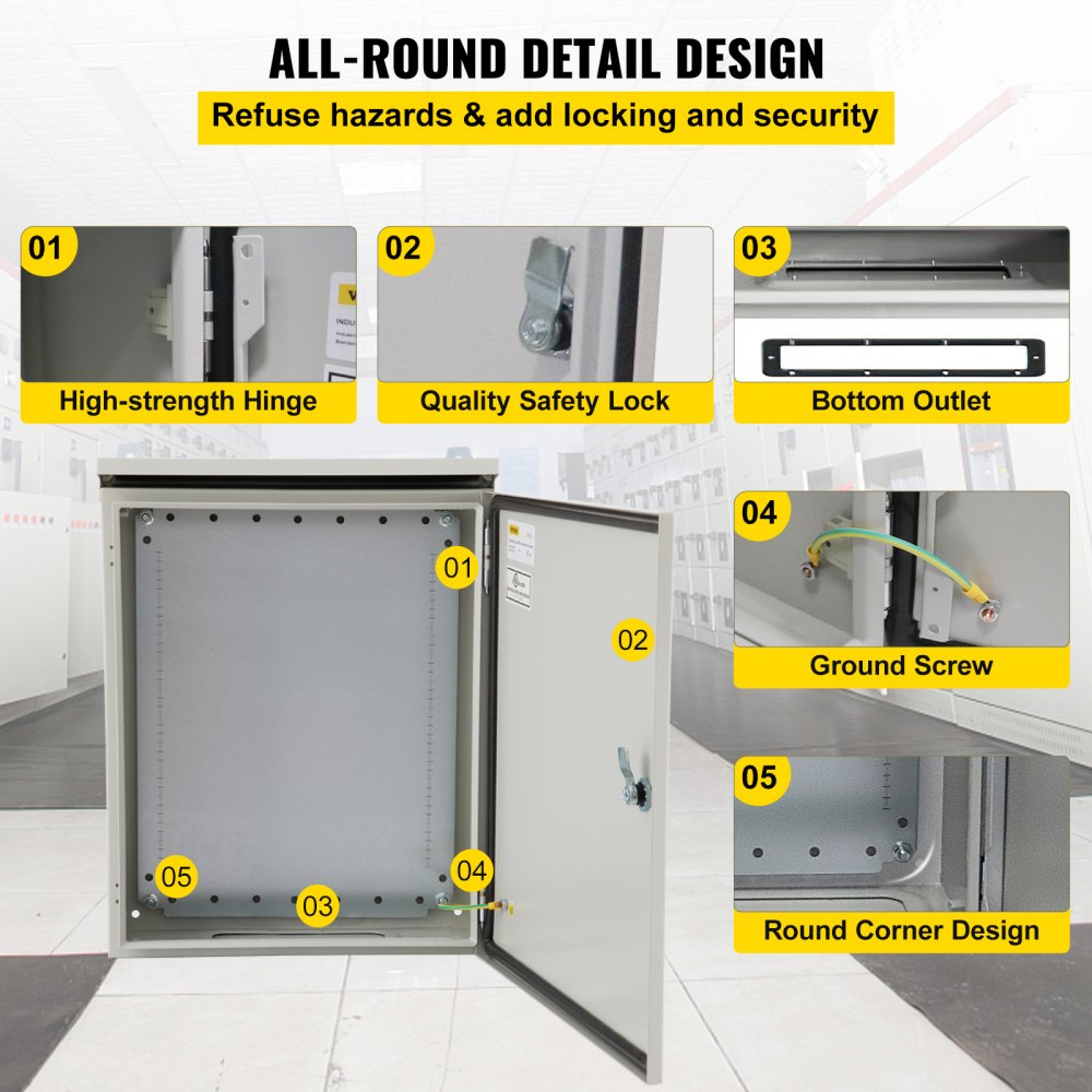 Caja eléctrica VEVOR, 20\'\' x 12\'\' x 10\'\', caja para exteriores NEMA 4 con certificación, IP65, resistente al agua y al polvo, caja de conexiones con bisagras de acero al carbono laminado en frío para uso en interiores y exteriores, con lluvia