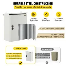 Caja eléctrica VEVOR, 20' x 12' x 10', caja exterior NEMA 4 certificada por  caja de conexiones con bisagras de acero al carbono laminado en frío a prueba de agua y polvo IP65 para uso en interiores y exteriores, con capota de lluvia
