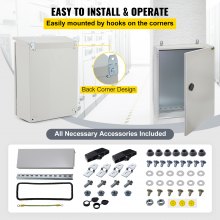 Caja eléctrica VEVOR, 20' x 12' x 10', caja exterior NEMA 4 certificada por  caja de conexiones con bisagras de acero al carbono laminado en frío a prueba de agua y polvo IP65 para uso en interiores y exteriores, con capota de lluvia