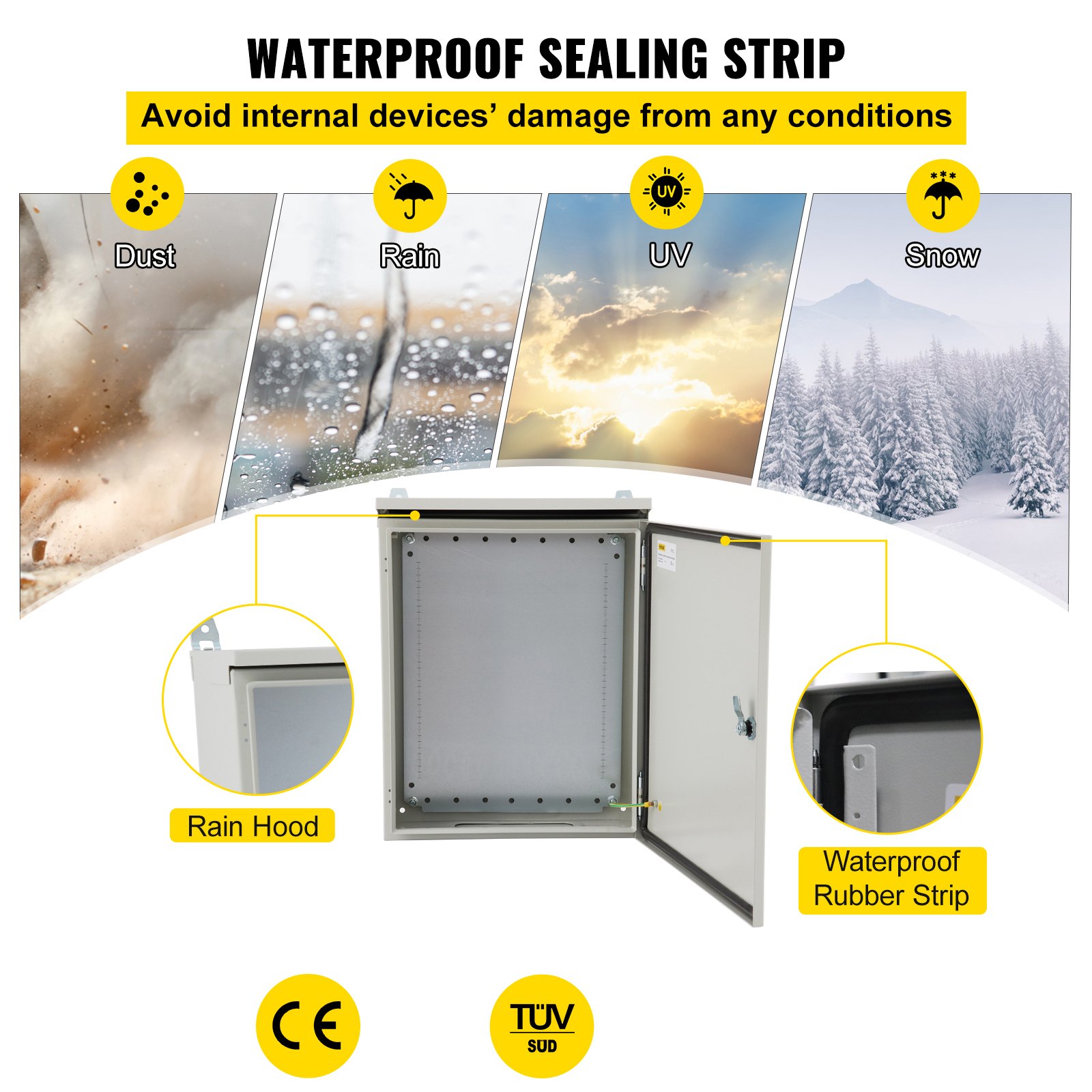 Caja eléctrica VEVOR, 20\'\' x 12\'\' x 10\'\', caja para exteriores NEMA 4 con certificación, IP65, resistente al agua y al polvo, caja de conexiones con bisagras de acero al carbono laminado en frío para uso en interiores y exteriores, con lluvia