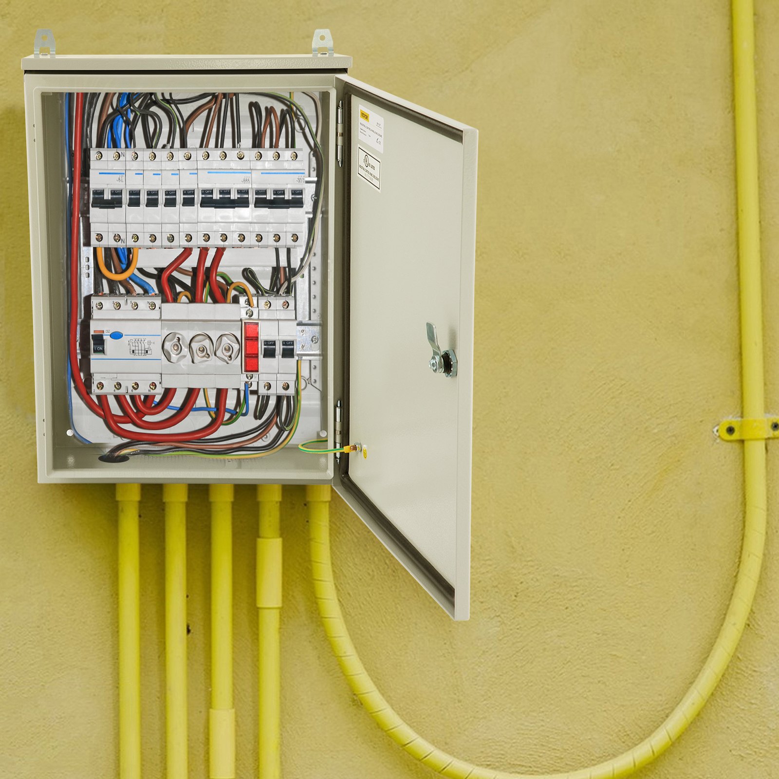 Caja eléctrica VEVOR, 20\'\' x 12\'\' x 10\'\', caja para exteriores NEMA 4 con certificación, IP65, resistente al agua y al polvo, caja de conexiones con bisagras de acero al carbono laminado en frío para uso en interiores y exteriores, con lluvia