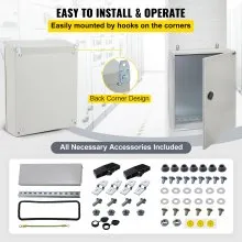 Caja eléctrica VEVOR, 20' x 16' x 6', caja exterior NEMA 4 certificada por  caja de conexiones con bisagras de acero al carbono laminado en frío a prueba de agua y polvo IP65 para uso en interiores y exteriores, con capota de lluvia