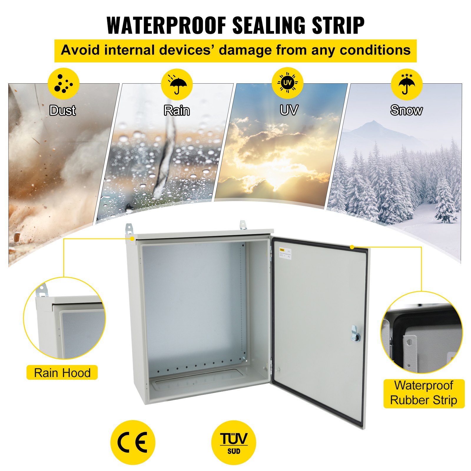 Caja eléctrica VEVOR, 20 x 16 x 6 pulgadas, probada según los estándares NEMA 4, caja de conexiones con bisagras de acero al carbono laminado en frío IP65 impermeable y prueba de polvo para uso e