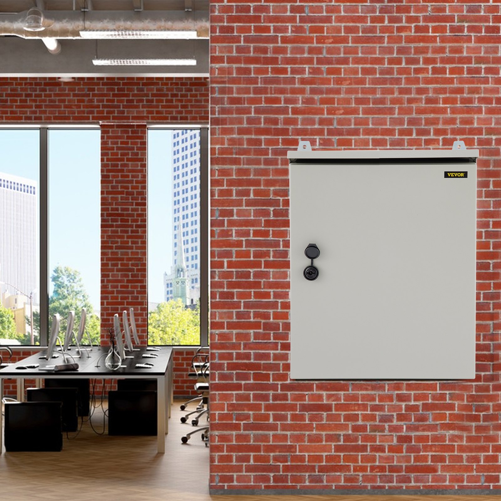 Caja eléctrica VEVOR, 20\'\' x 16\'\' x 8\'\', caja para exteriores NEMA 4 con certificación, IP65, resistente al agua y al polvo, caja de conexiones con bisagras de acero al carbono laminado en frío para uso en interiores y exteriores, con lluvia H