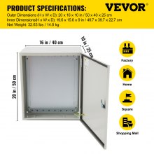 Caja eléctrica VEVOR, 20' x 16' x 10', caja exterior NEMA 4 certificada por  caja de conexiones con bisagras de acero al carbono laminado en frío a prueba de agua y polvo IP65 para uso en interiores y exteriores, con capota de lluvia