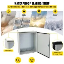 Caja eléctrica VEVOR, 20' x 16' x 10', caja exterior NEMA 4 certificada por  caja de conexiones con bisagras de acero al carbono laminado en frío a prueba de agua y polvo IP65 para uso en interiores y exteriores, con capota de lluvia