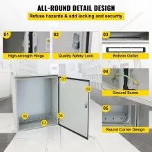 Caja eléctrica VEVOR, 20' x 16' x 10', caja exterior NEMA 4 certificada por  caja de conexiones con bisagras de acero al carbono laminado en frío a prueba de agua y polvo IP65 para uso en interiores y exteriores, con capota de lluvia