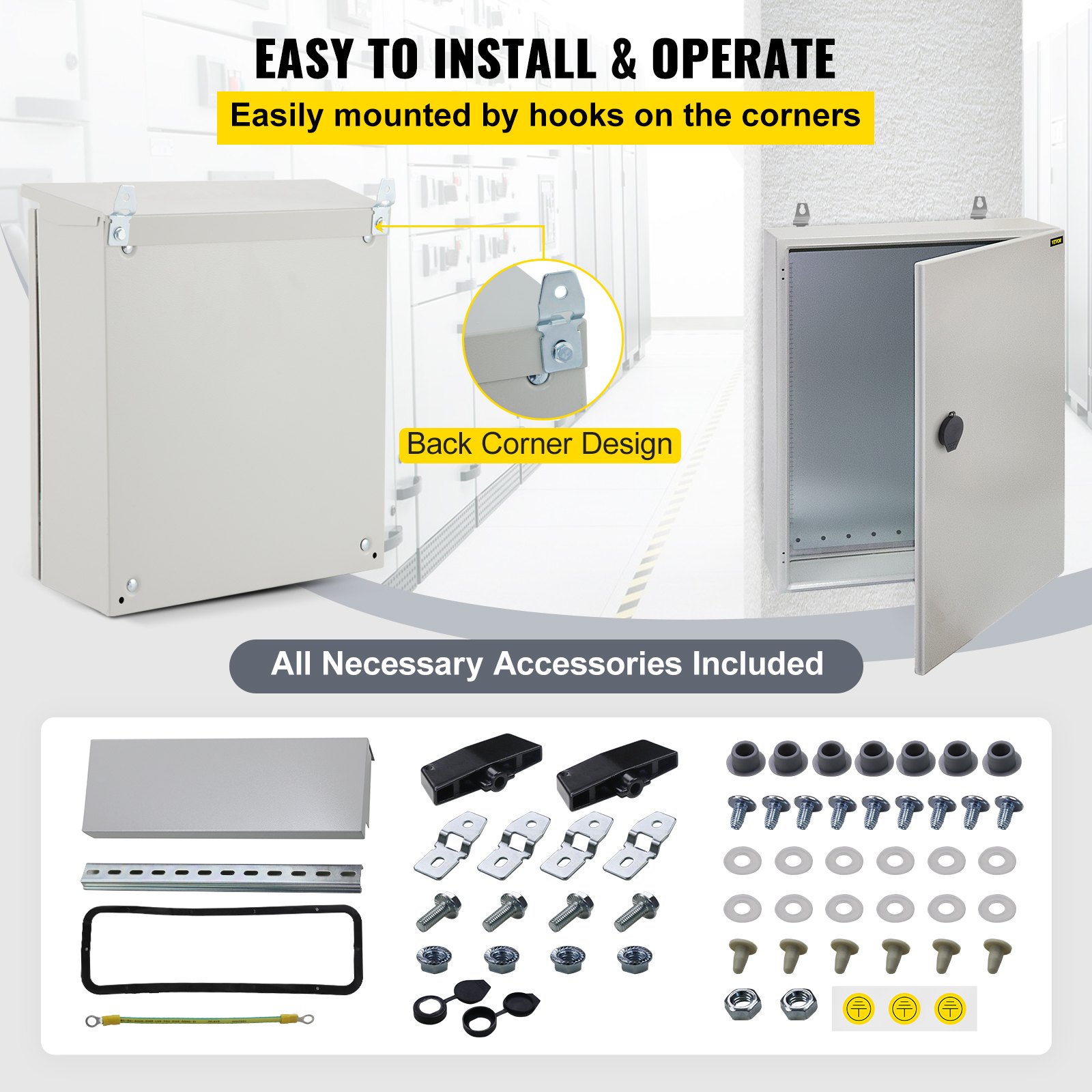 Caja eléctrica VEVOR, 20 x 16 x 10 pulgadas, probada según los estándares NEMA 4, caja de conexiones con bisagras de acero al carbono laminado en frío IP65 impermeable y prueba de polvo para uso