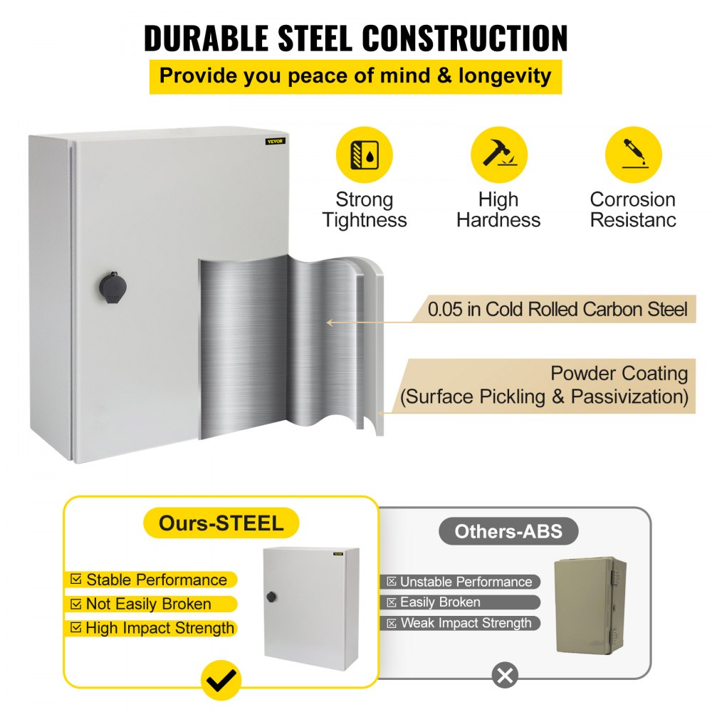 Caja eléctrica VEVOR, 20 x 20 x 6 pulgadas, probada según los estándaresNEMA 4, caja de conexiones con bisagras de acero al carbono laminado en frío IP65 impermeable y a prueba de polvo para uso en interiores y exteriores, con capucha para lluvia