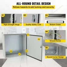 Caja eléctrica VEVOR, 20' x 20' x 6', caja exterior NEMA 4 certificada por  caja de conexiones con bisagras de acero al carbono laminado en frío a prueba de agua y polvo IP65 para uso en interiores y exteriores, con capota de lluvia