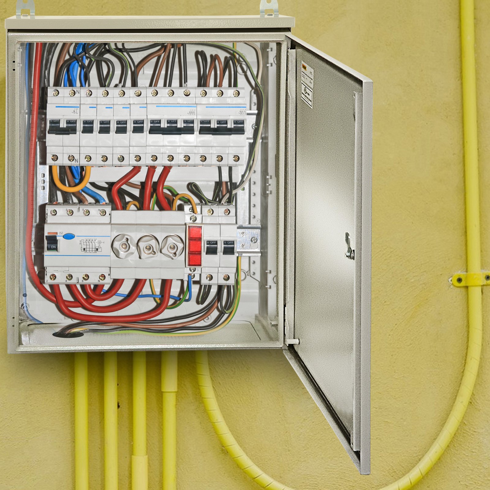 Caja eléctrica VEVOR, 20 x 20 x 6 pulgadas, probada según los estándaresNEMA 4, caja de conexiones con bisagras de acero al carbono laminado en frío IP65 impermeable y a prueba de polvo para uso en interiores y exteriores, con capucha para lluvia