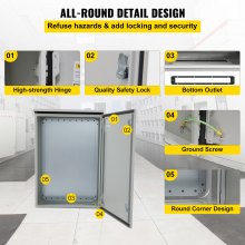 Caja eléctrica VEVOR, 24' x 16' x 8', caja exterior NEMA 4 certificada por  caja de conexiones con bisagras de acero al carbono laminado en frío a prueba de agua y polvo IP65 para uso en interiores y exteriores, con capota de lluvia