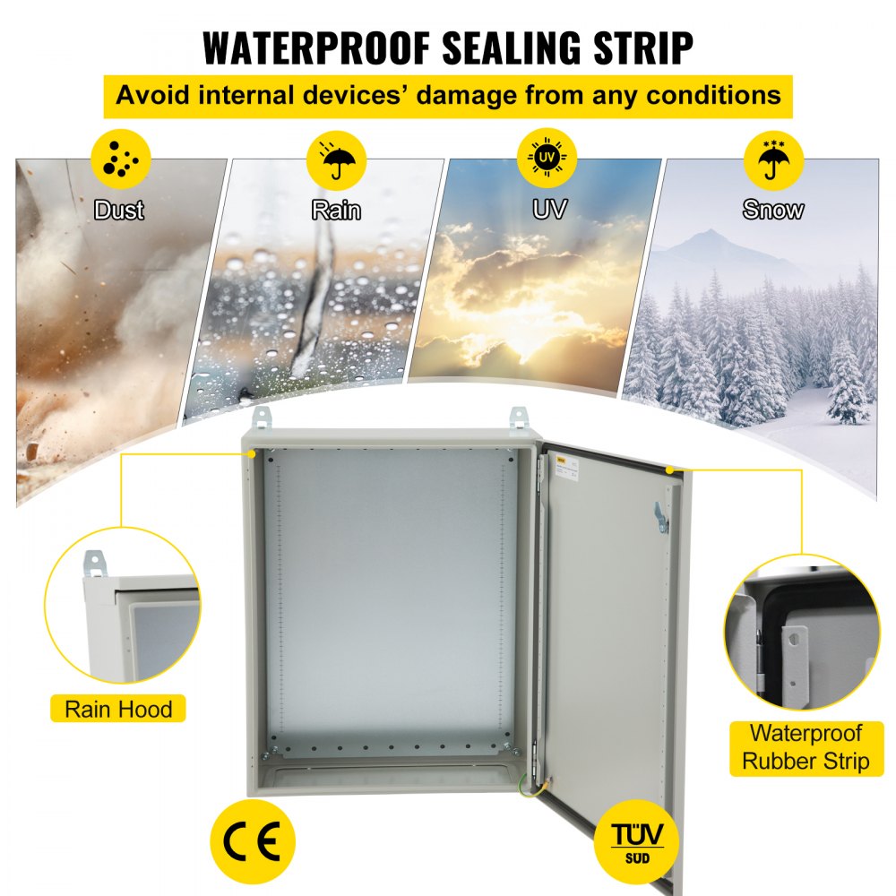 Caja eléctrica VEVOR, 24 x 16 x 10 pulgadas, probada según los estándaresNEMA 4, caja de conexiones con bisagras de acero al carbono laminado en frío IP65 impermeable y a prueba de polvo para uso en interiores y exteriores, con capucha para lluvia