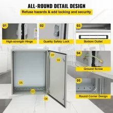 Caja eléctrica VEVOR, 24' x 16' x 10', caja exterior NEMA 4 certificada por  caja de conexiones con bisagras de acero al carbono laminado en frío a prueba de agua y polvo IP65 para uso en interiores y exteriores, con capota de lluvia