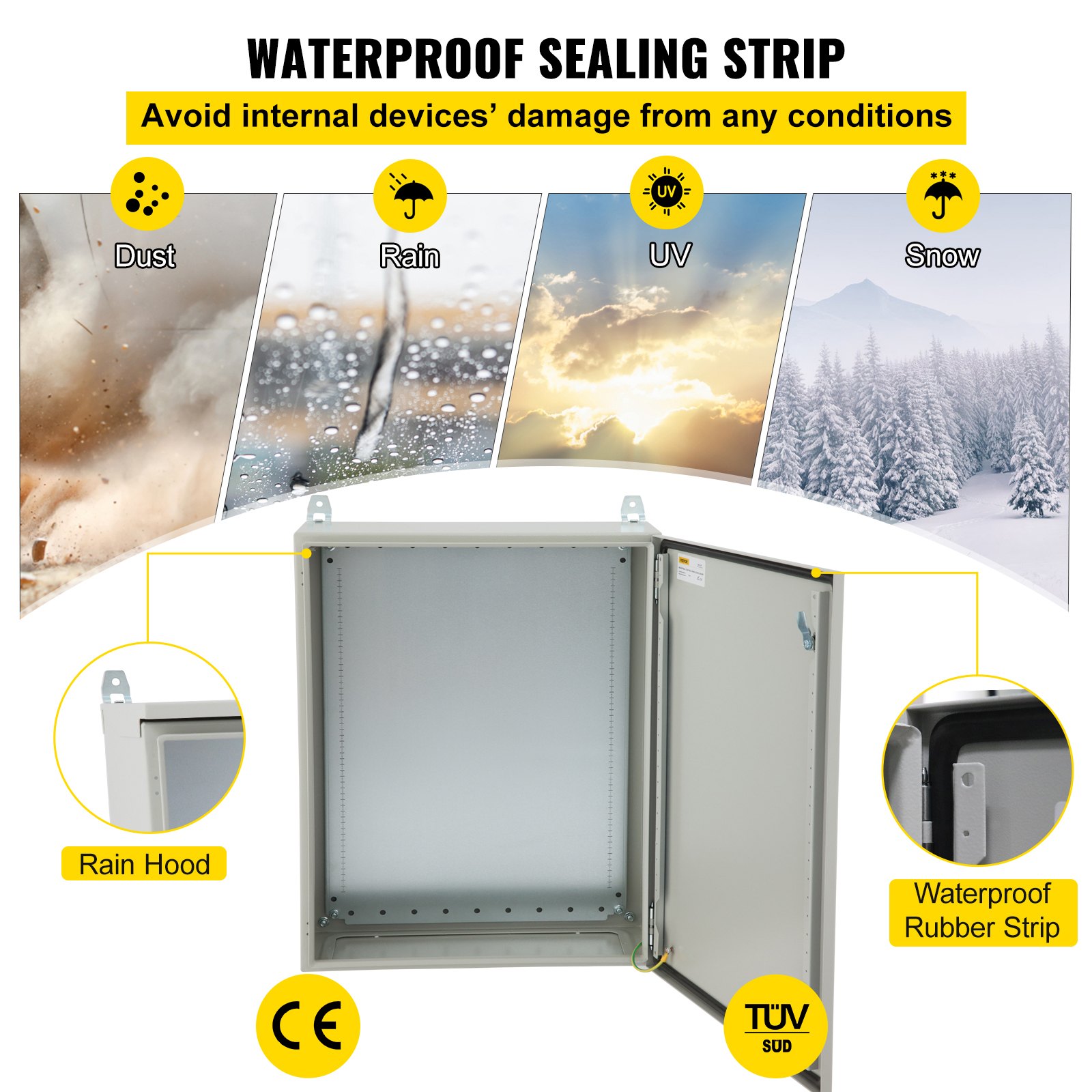 Caja eléctrica VEVOR, 24 x 16 x 10 pulgadas, probada según los estándaresNEMA 4, caja de conexiones con bisagras de acero al carbono laminado en frío IP65 impermeable y a prueba de polvo para uso en interiores y exteriores, con capucha para lluvia