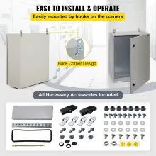 Caja eléctrica VEVOR, 24' x 16' x 12', caja exterior NEMA 4 certificada por  caja de conexiones con bisagras de acero al carbono laminado en frío a prueba de agua y polvo IP65 para uso en interiores y exteriores, con capota de lluvia