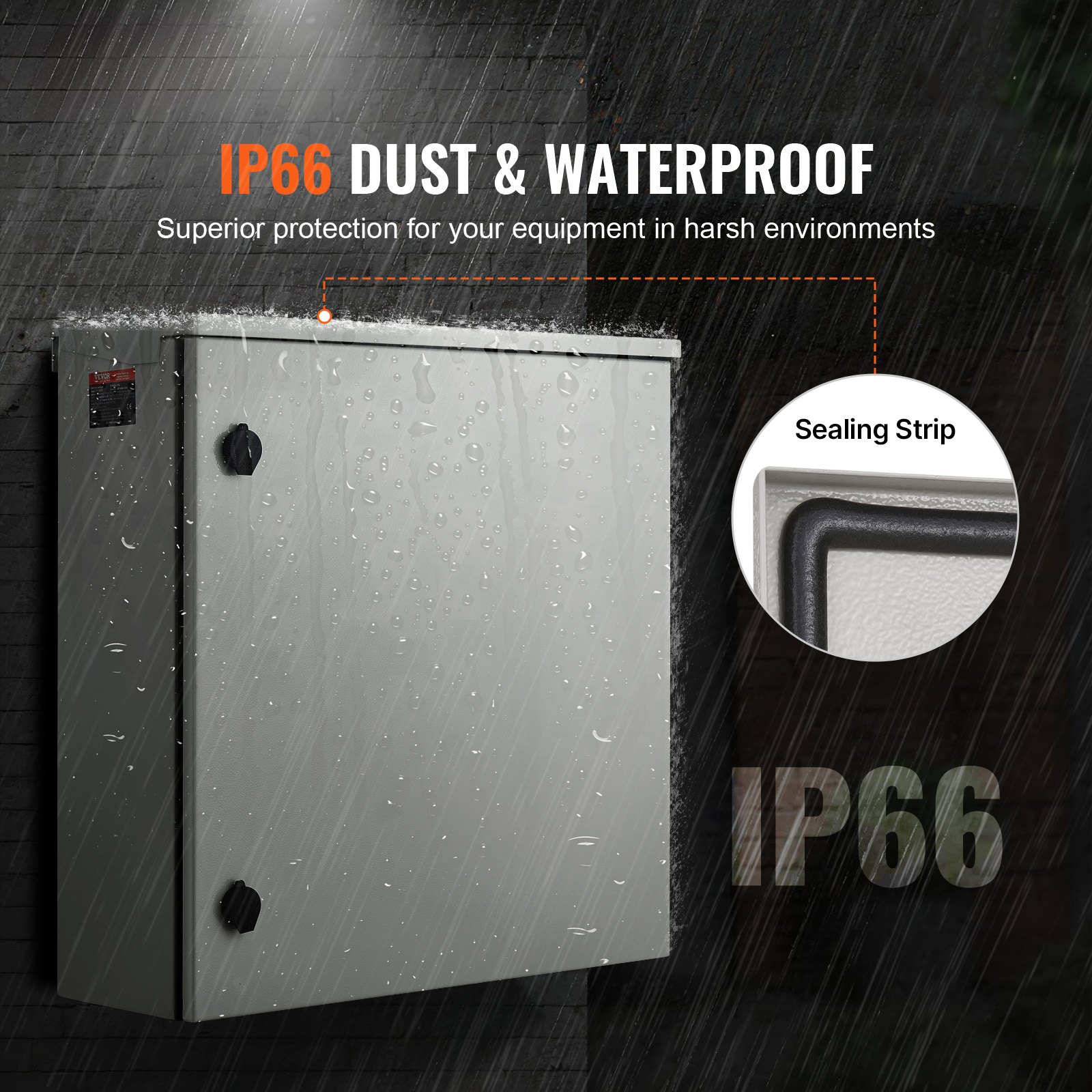 Caja eléctrica VEVOR, 24 x 24 x 8 pulgadas, NEMA 4, para exteriores, IP66, resistente al agua y al polvo, de acero al carbono laminado en frío, con bisagras para uso en interiores y exteriores, con cubierta para lluvia.