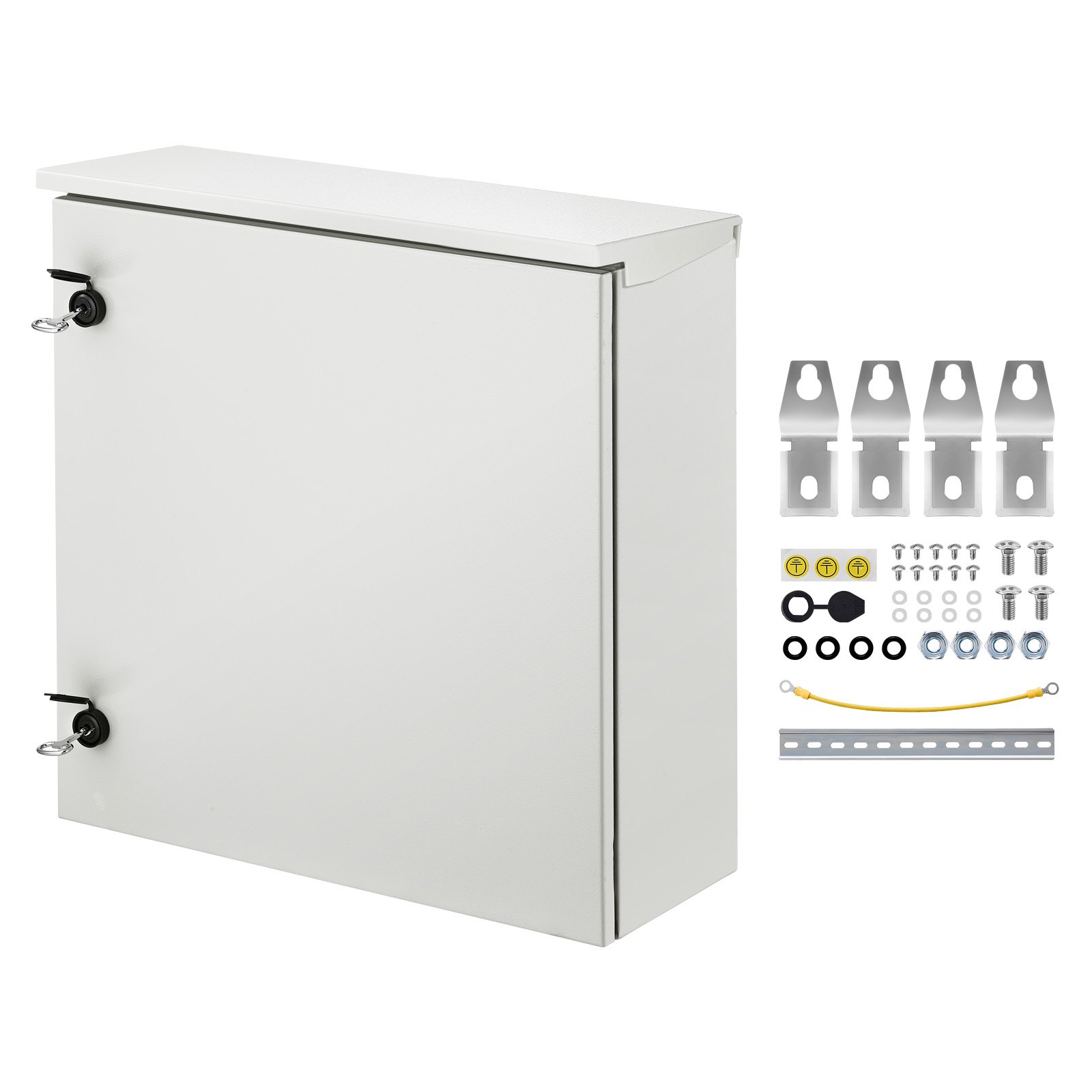 Caja eléctrica VEVOR, 24 x 24 x 8 pulgadas, NEMA 4, para exteriores, IP66, resistente al agua y al polvo, de acero al carbono laminado en frío, con bisagras para uso en interiores y exteriores, con cubierta para lluvia.