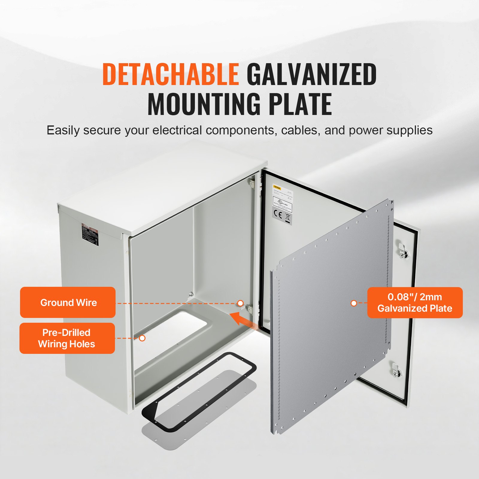 Caja eléctrica VEVOR, 24 x 24 x 12 pulgadas, caja exterior NEMA 4, IP66, resistente al agua y al polvo, caja de conexiones con bisagras de acero al carbono laminado en frío para uso en interiores y exteriores, con protección contra la lluvia.