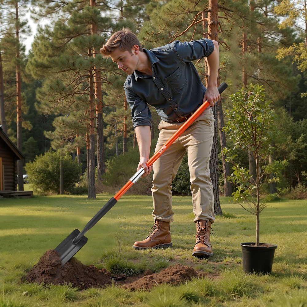 Pala de zanjas VEVOR, pala resistente de 4 pulgadas con hoja de 10 cm (4 pulgadas), pala estrecha con mango de fibra de vidrio y agarre antideslizante, ideal para jardinería, cavar hoyos, zanjas y plantar, 142 cm (56 pulgadas) de largo.