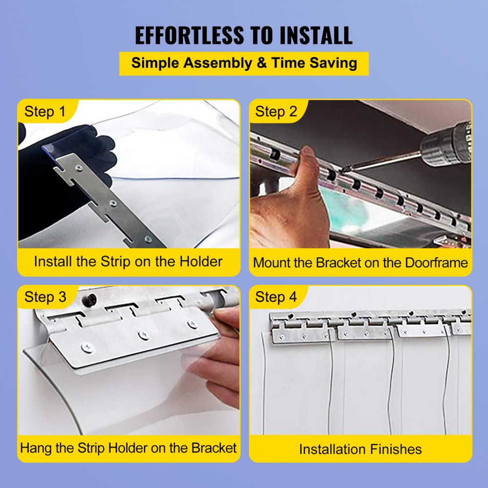 Cortina de plástico VEVOR, cortina de tira de plástico de 6 pies de ancho x 8 pies de altura, cortina de PVC transparente para congelador, tira de puerta de plástico de 0,08 pulgadas de grosor con más del 50% de superposición para cámaras frigoríficas, almacenes y salas limpias