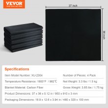 VEVOR Manta de soldadura de fieltro de carbono, paquete de 4, manta de soldadura retardante de llama de 37" x 36", juego de manta resistente al calor de hasta 1800 °F, almohadilla de estera de soldadura de aislamiento ignífugo de fibra de carbono cortable