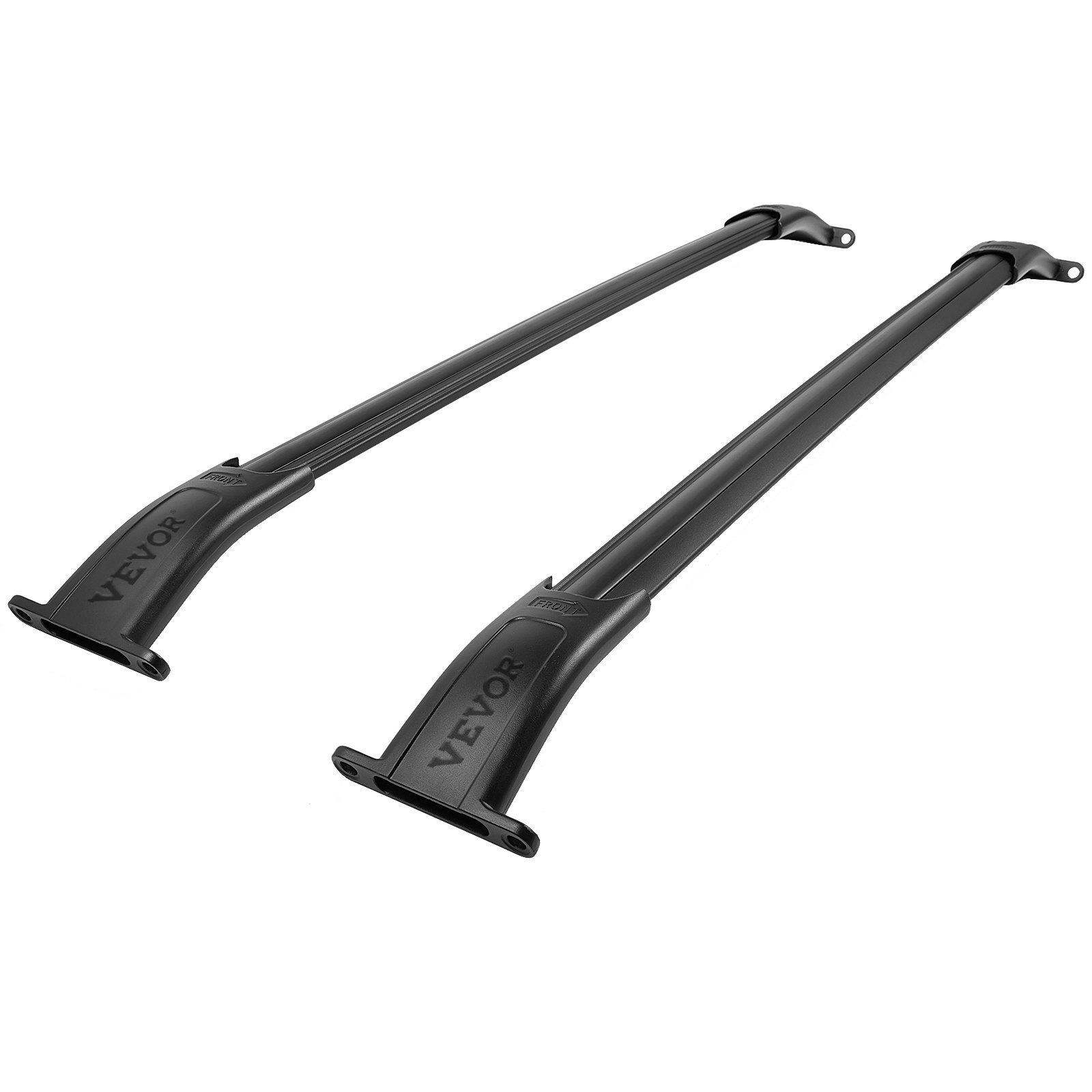 Barras transversales para portaequipajes de techo VEVOR de color negro, diseño aerodinámico y resistente con puntos de montaje.